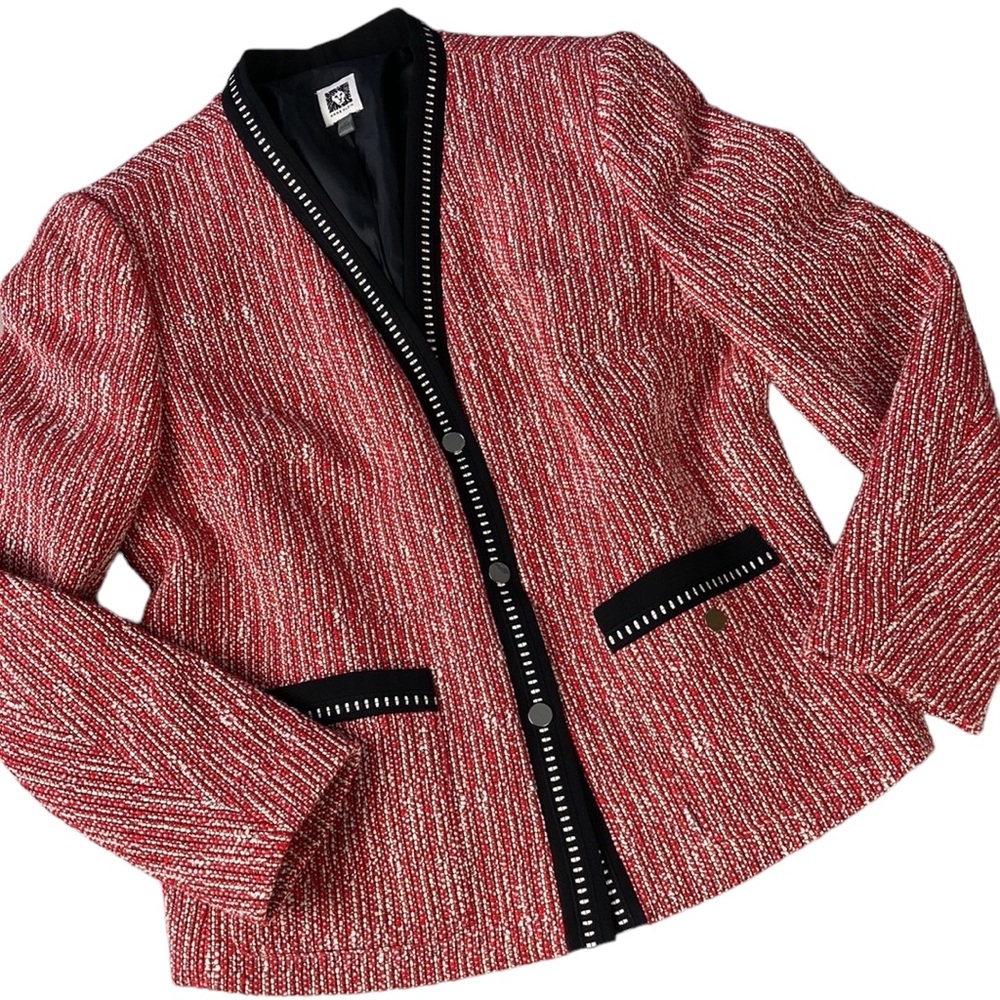 Anne Klein Red Tweed 3 Button Blazer Jacket